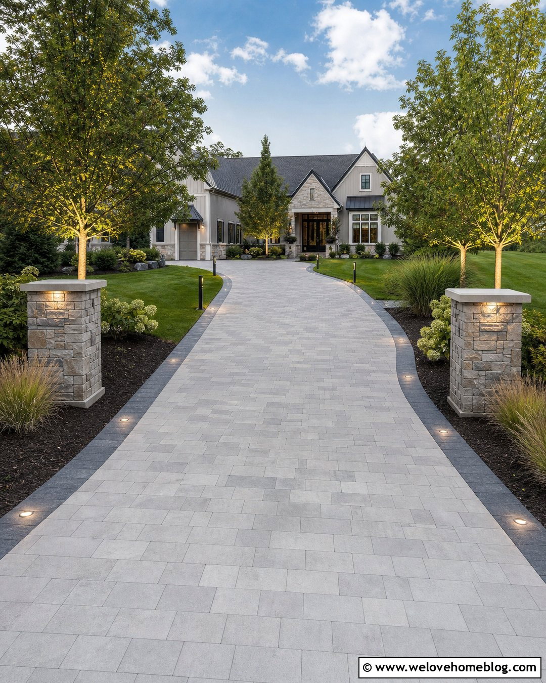 Luxury Driveway With Integrated Lighting - 45 Luxury Driveway Ideas