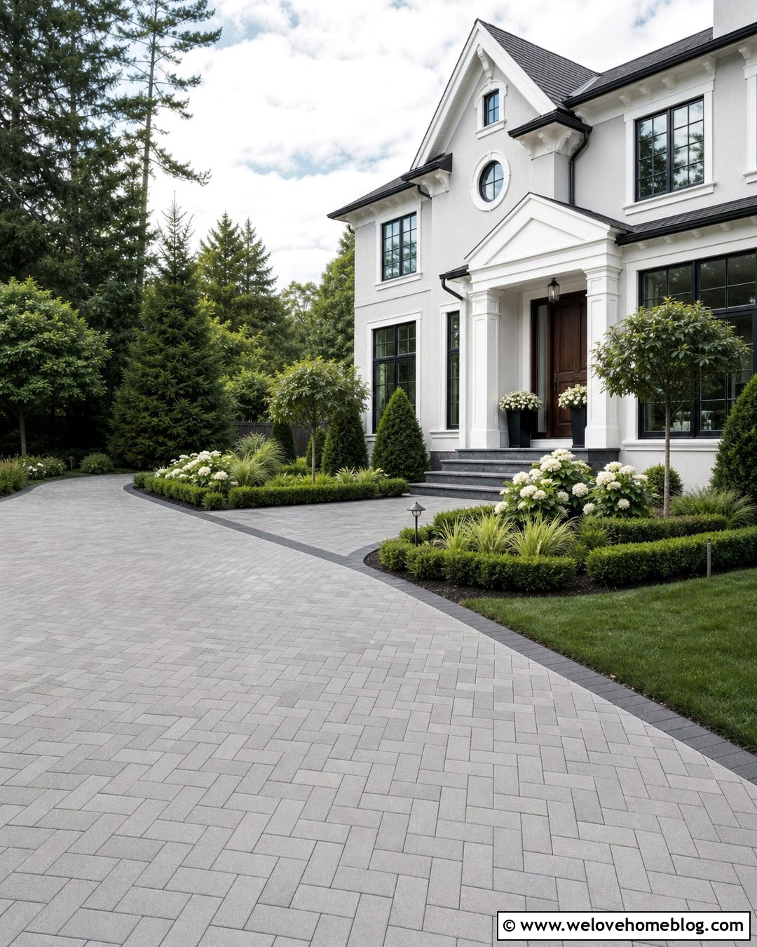 Luxury Driveway With Matching Walkway And Steps - 45 Luxury Driveway Ideas