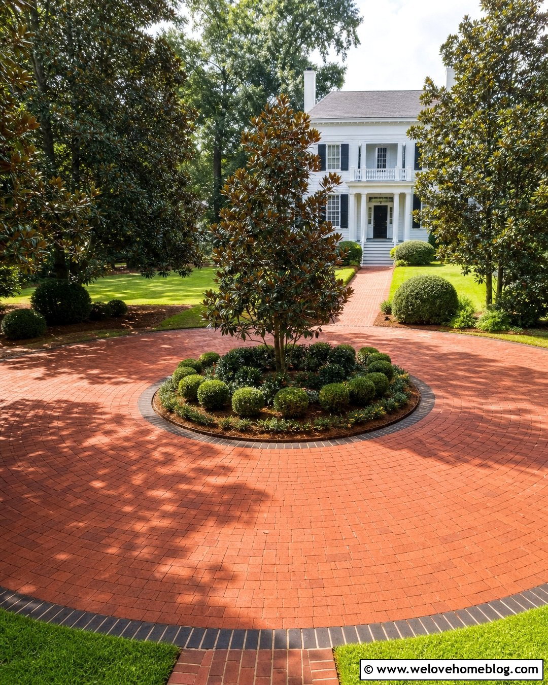 Magnolia Brick Circular Driveway - 20 trees to line driveway front yards ideas