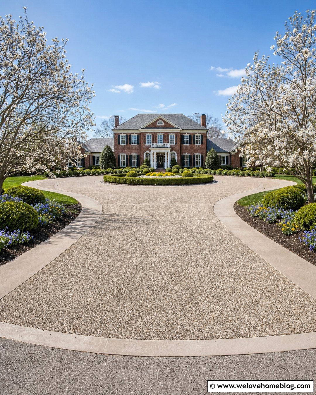 Magnolia Tree Lined Circular Driveway - 40 Tree Lined Driveway Ideas