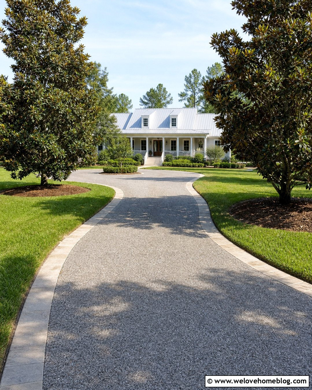 Magnolia Tree Lined Concrete Driveway - 25 Long Tree Lined Driveway Ideas