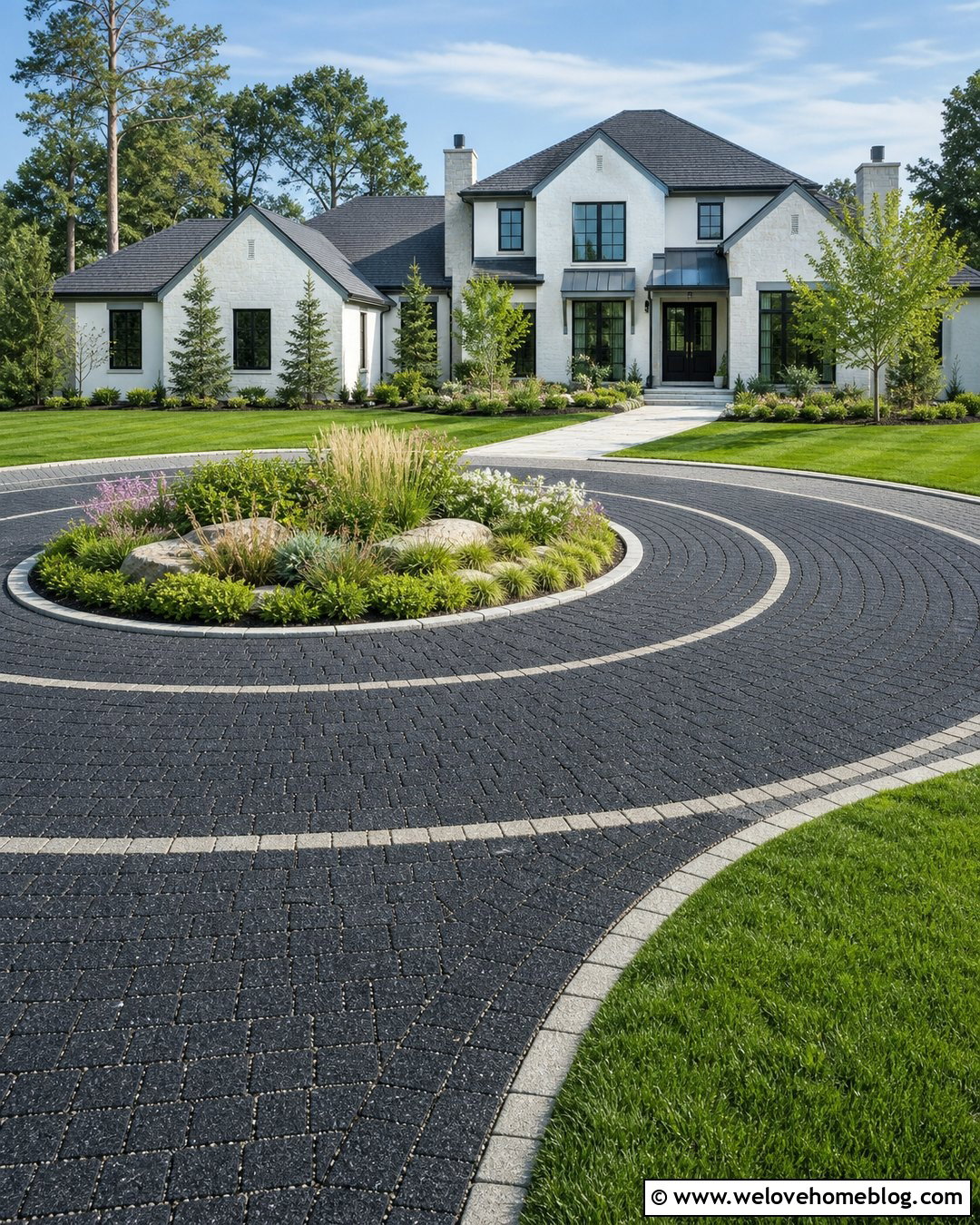 Mansion Circle Driveway With Permeable Pavers - 20 Mansion With Circle Driveway Ideas