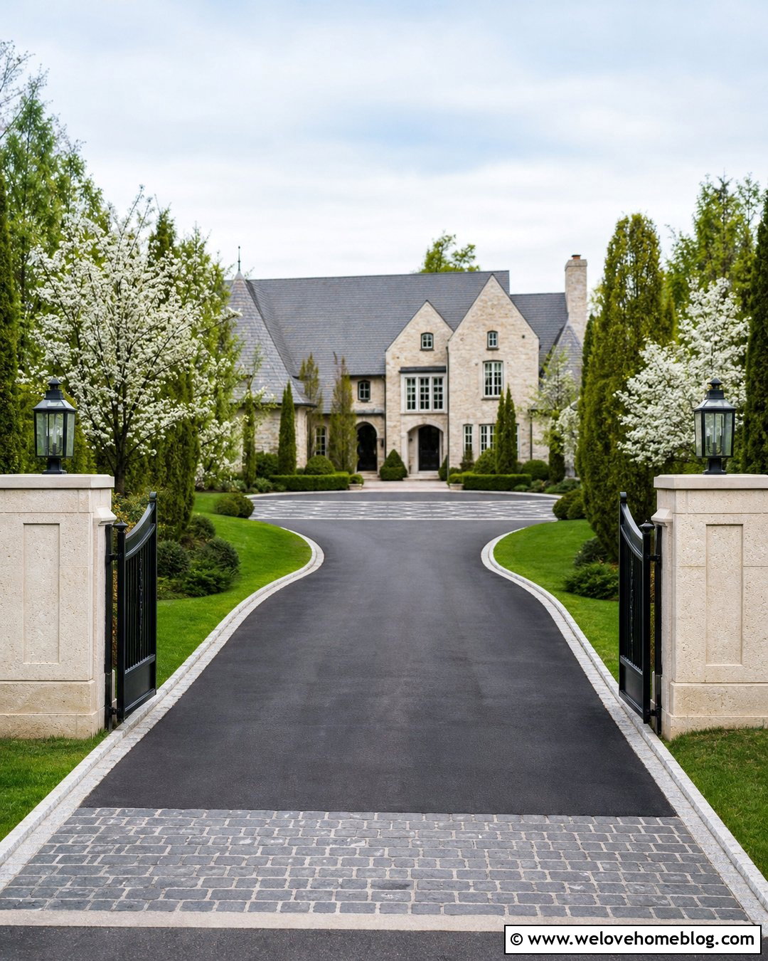 Mansion Driveway Entrance With Black Asphalt - 25 mansion driveway entrance ideas