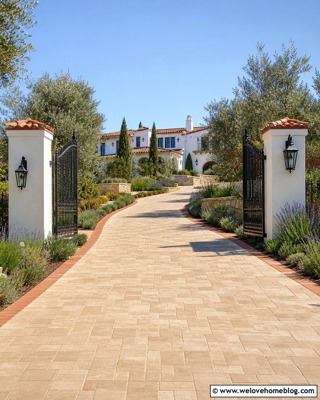 Mansion Driveway Entrance With White Stucco Pillars - 25 mansion driveway entrance ideas