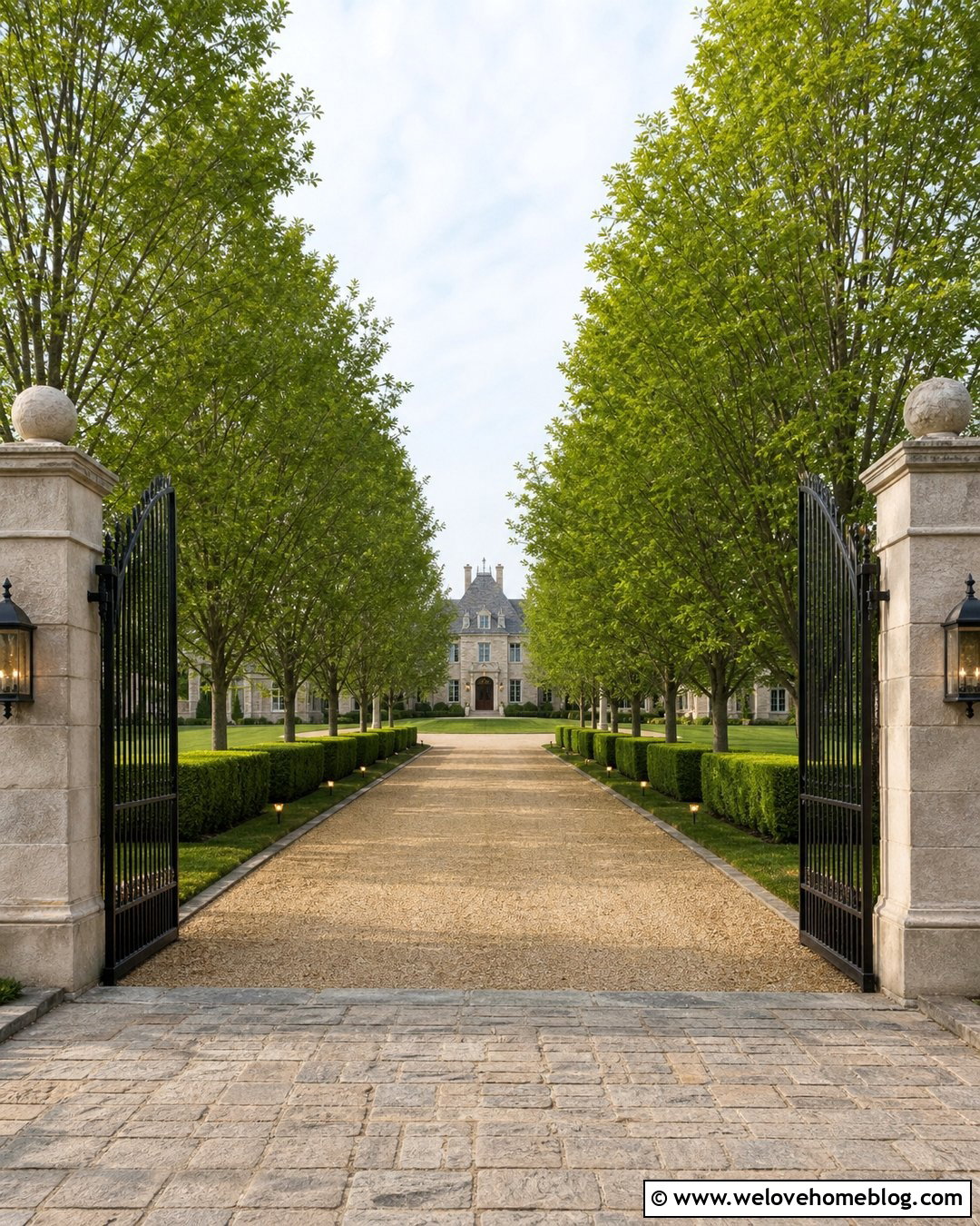 Mansion Driveway Entrance With a Tree Lined Approach - 25 mansion driveway entrance ideas