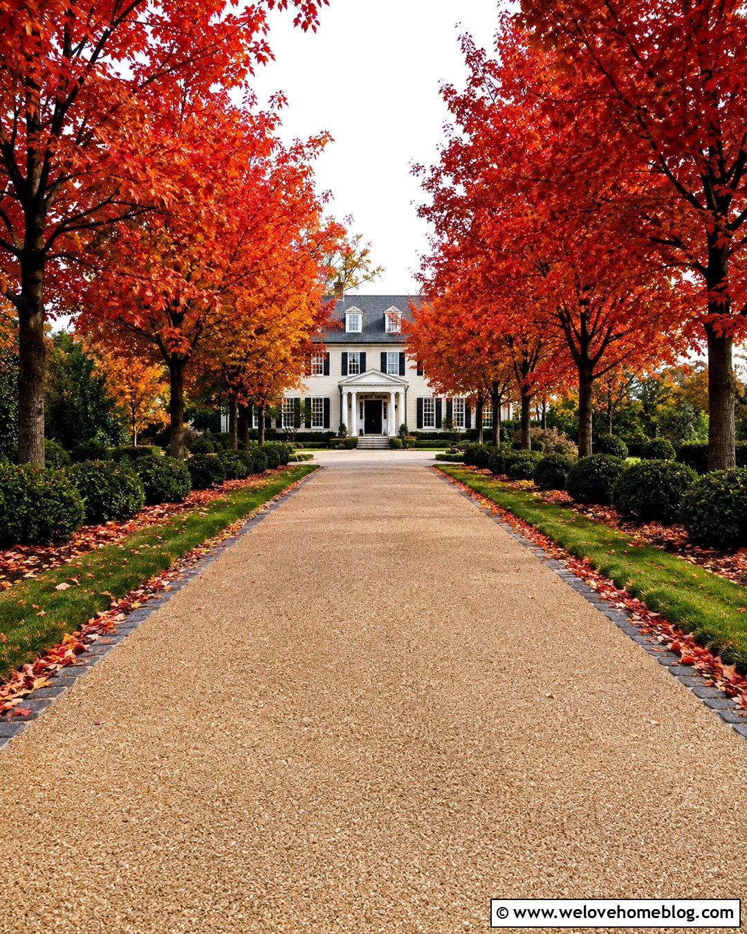 Maple Lined Autumn Leafy Driveway - 20 Autumn Leafy Driveway Ideas