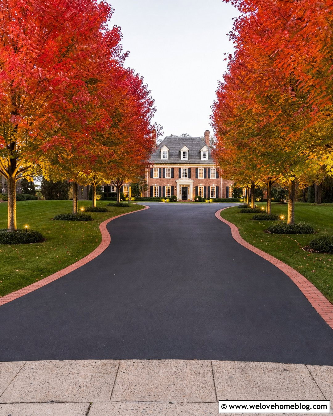 Maple Tree Lined Curved Asphalt Driveway - 20 tree-lined driveway design ideas