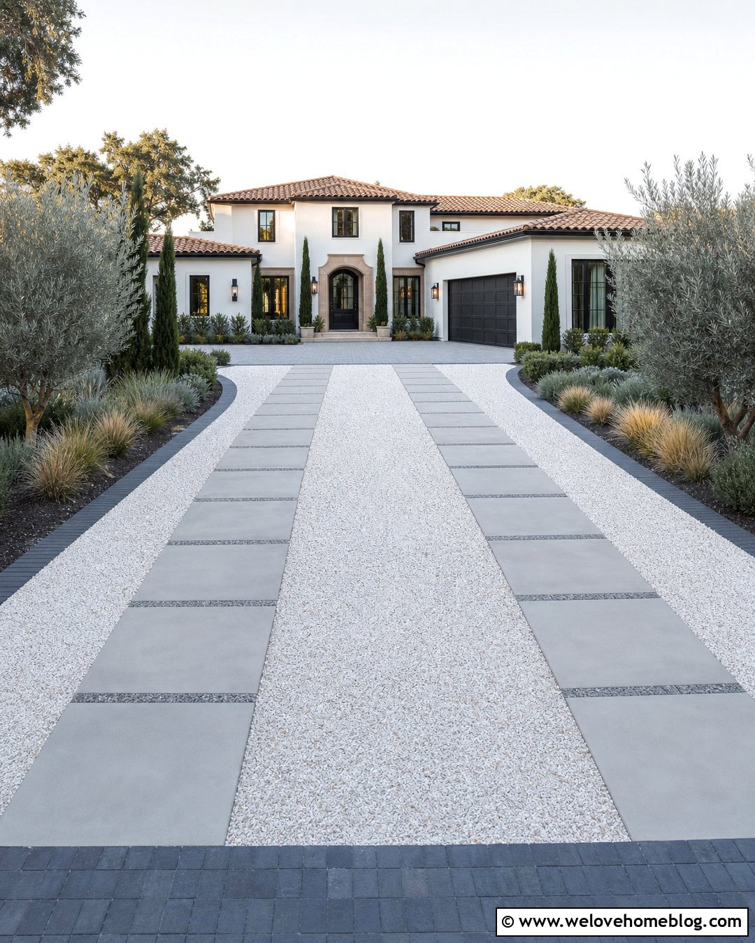 Marble Chip Driveway With Concrete Paver Bands - 20 Alternative Driveway Materials Ideas