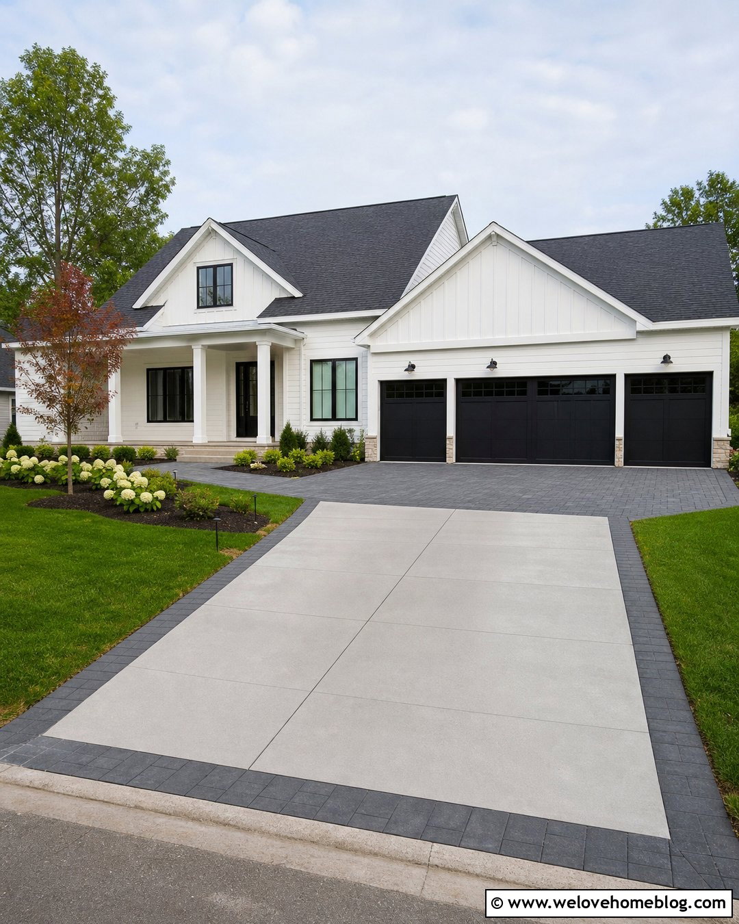 Matching Pavers Around a Garage Apron - 20 Pavers Around Driveway Ideas