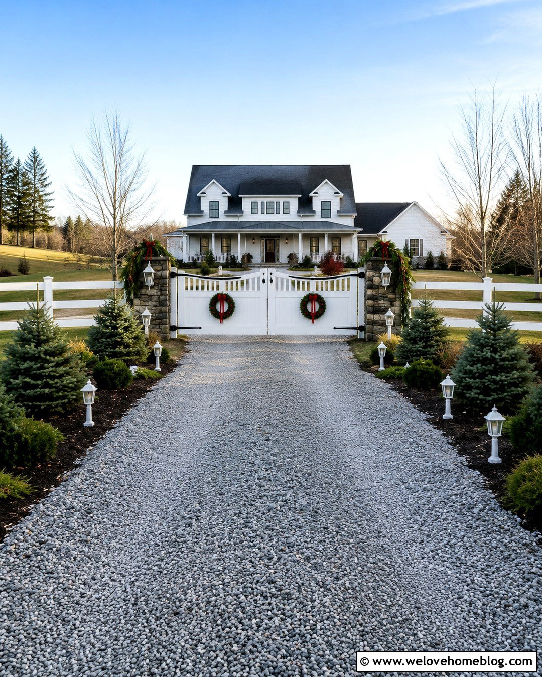Matching Wreaths On A Double Driveway Gate - 20 Driveway Gate Christmas Decorations Ideas