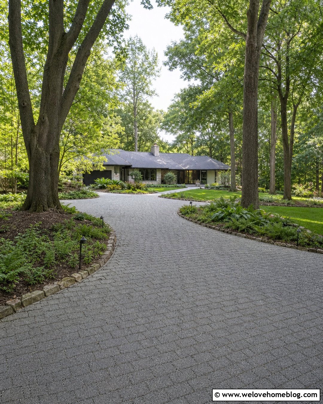 Mature Shade Tree Lined Permeable Driveway - 40 Tree Lined Driveway Ideas