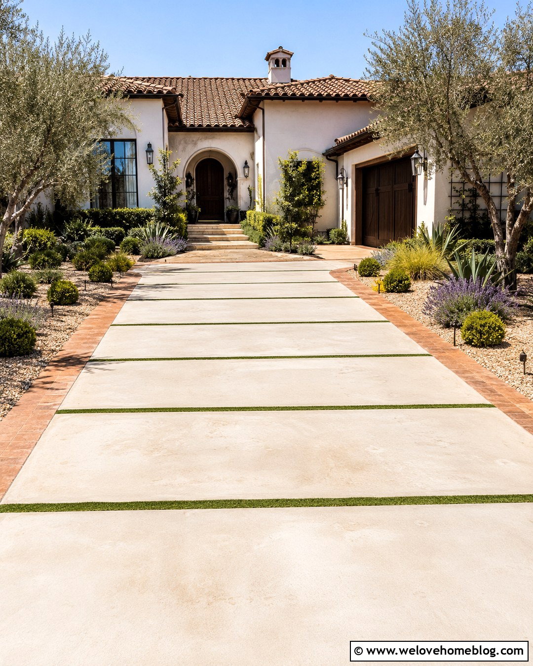 Mediterranean Concrete And Turf Driveway - 20 Concrete And Turf Driveway Ideas
