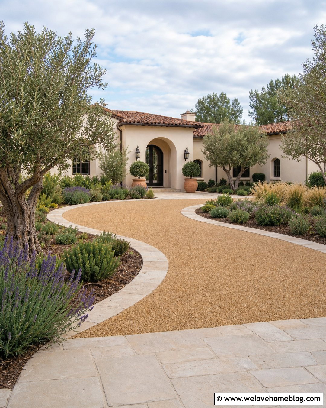 Mediterranean Crushed Granite Driveway With Limestone Borders - 25 Crushed Granite Driveway Ideas