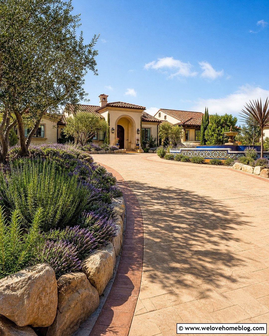 Mediterranean Driveway With Tiled Fountain - 25 Driveway With Fountain Ideas