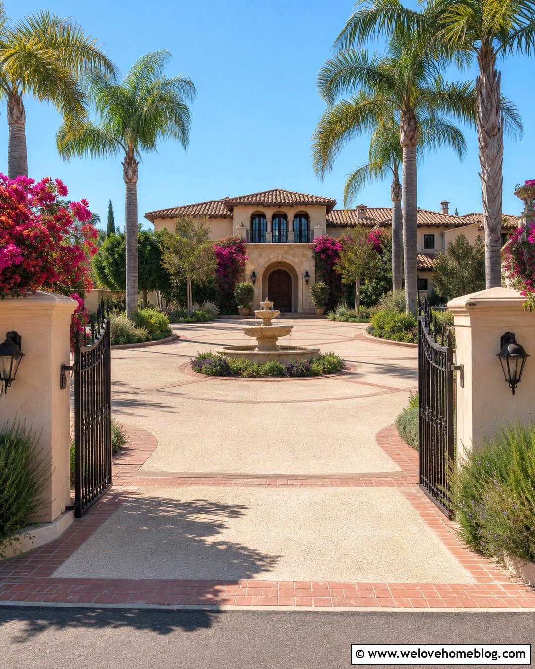 Mediterranean Mansion Circle Driveway With Palm Trees - 20 Mansion With Circle Driveway Ideas