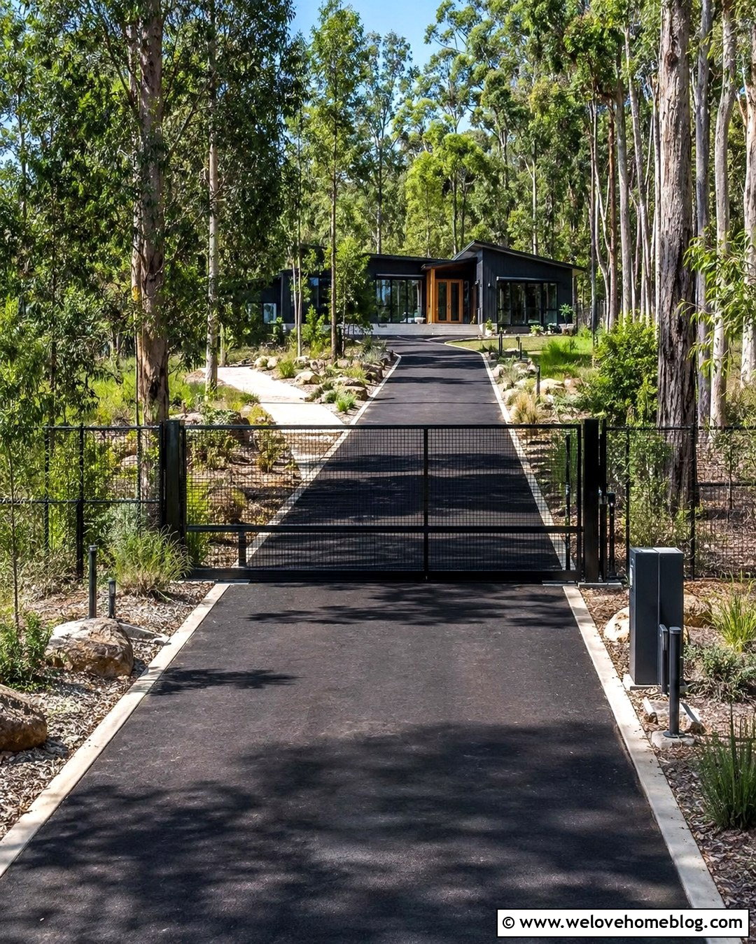 Mesh Infill Security Gate With Asphalt Driveway - 20 security gates driveway ideas