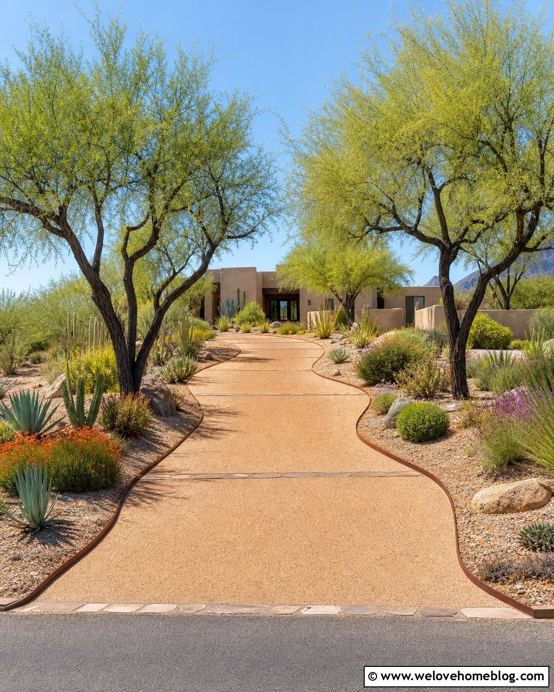 Mesquite Tree Lined Decomposed Granite Driveway - 40 Tree Lined Driveway Ideas