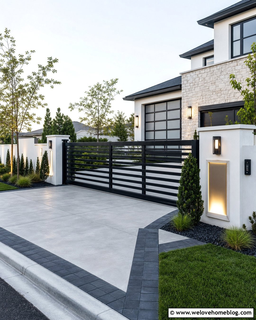 Metal Driveway Gate With Address Sign And Lighting - 35 metal driveway gates ideas