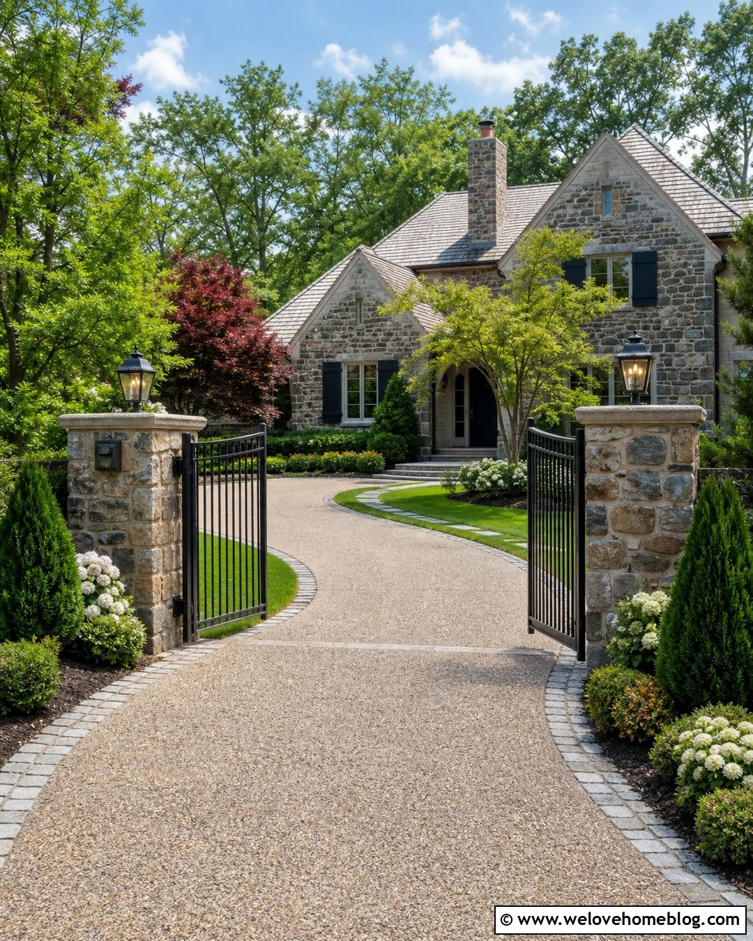 Metal Driveway Gate With Stone Pillars - 35 metal driveway gates ideas
