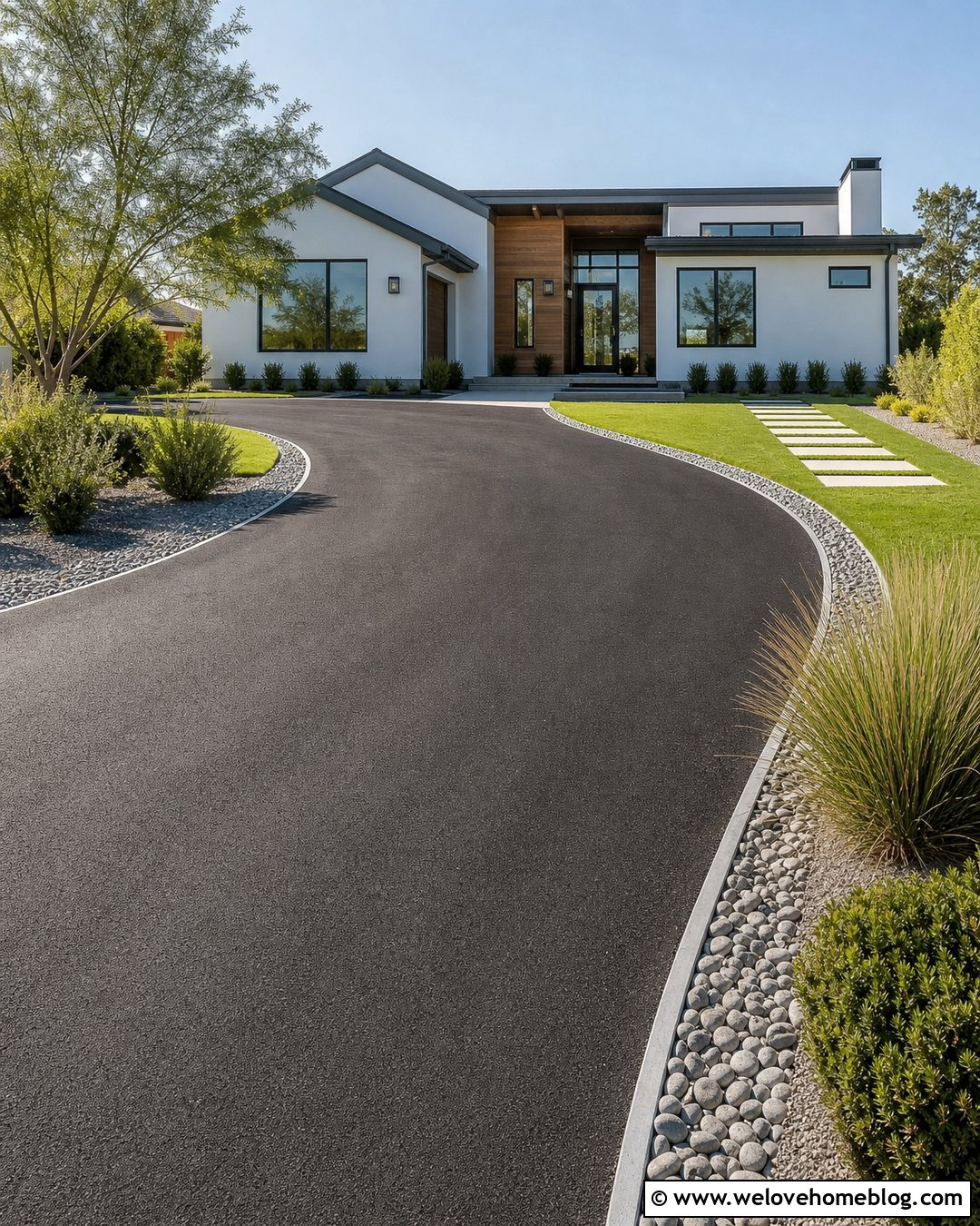 Metal Edging And River Rock Driveway Border - 20 Cheap Driveway Border Ideas