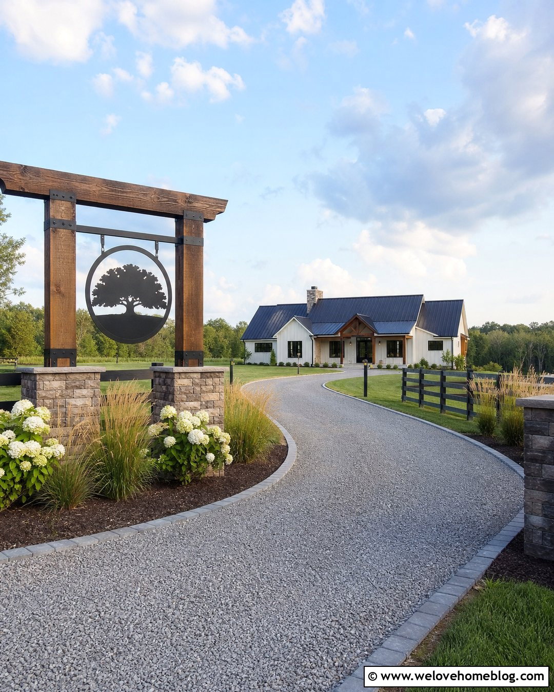 Metal Farm Sign With Curved Gravel Driveway - 25 farm signs entrance driveways rustic ideas