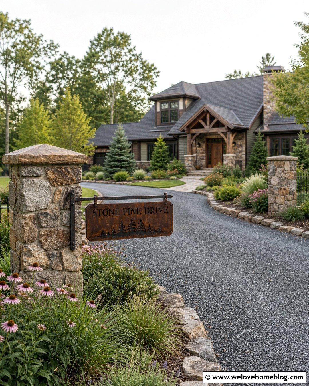 Metal Rustic Driveway Sign With Stone Pillars - 20 Rustic Driveway Signs Ideas