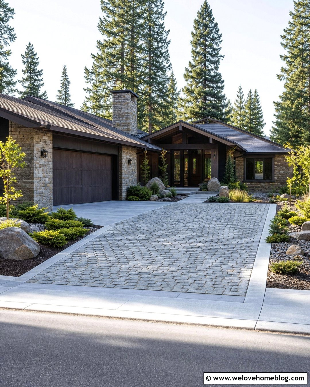 Mid Century Cobblestone Driveway - 25 Mid Century Driveway Ideas