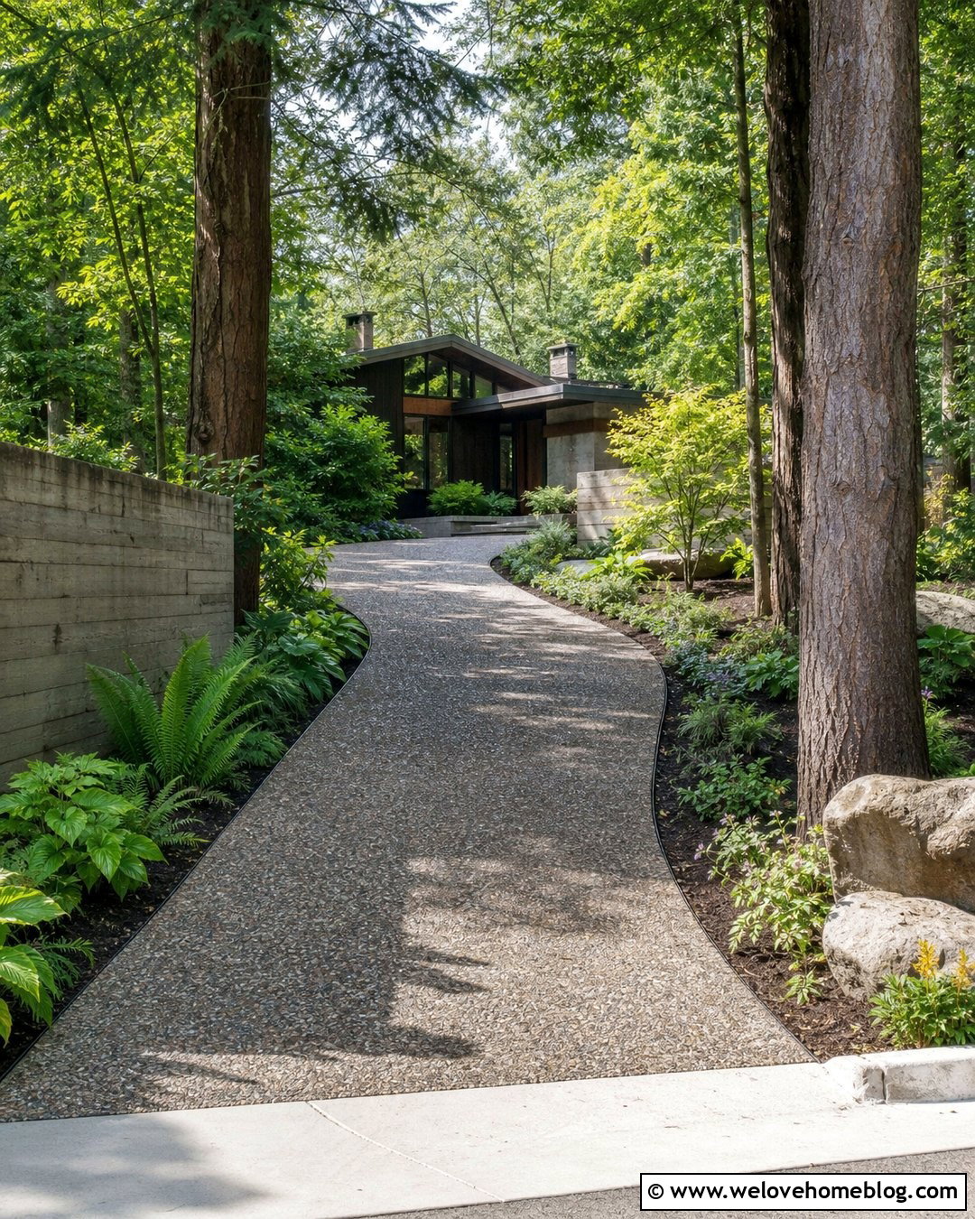 Mid Century Driveway With Woodland Landscaping - 25 Mid Century Driveway Ideas