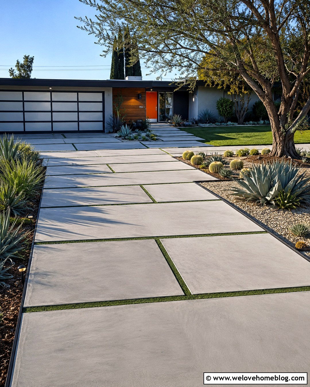 Midcentury Concrete And Turf Driveway - 20 Concrete And Turf Driveway Ideas