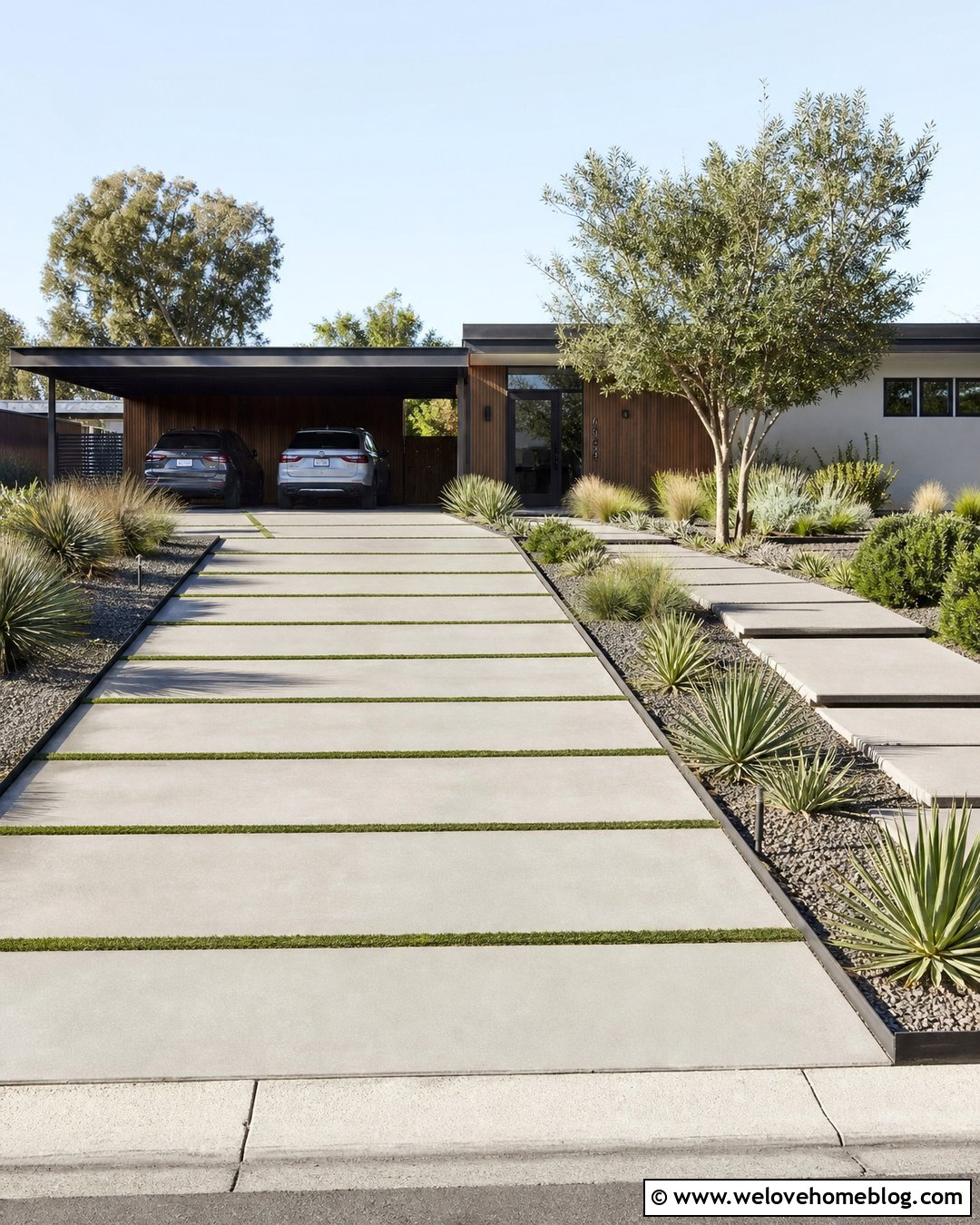 Midcentury Grass Paver Driveway - 45 grass pavers driveway ideas