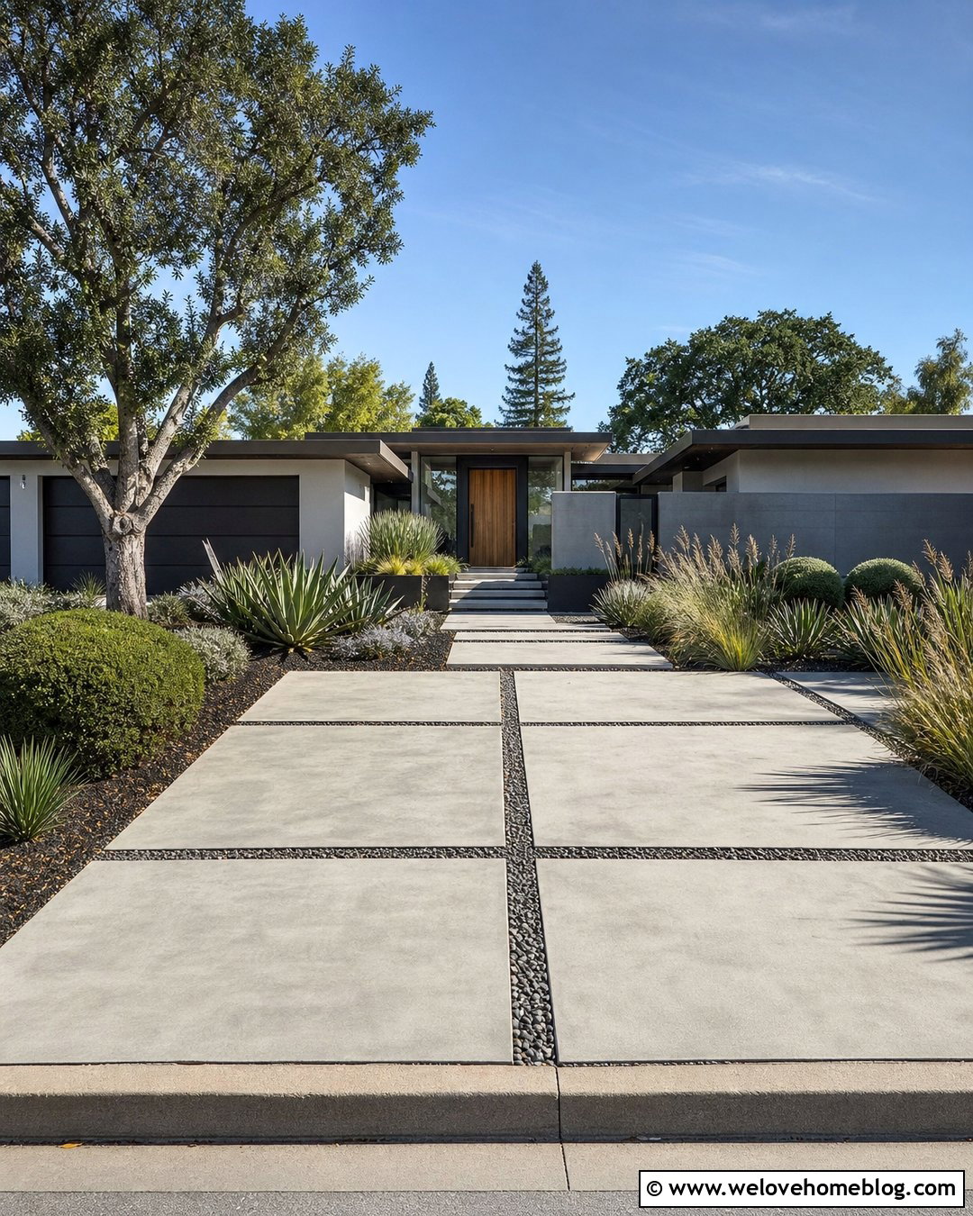 Midcentury Modern Driveway With Geometric Panels - 35 House Driveway Ideas