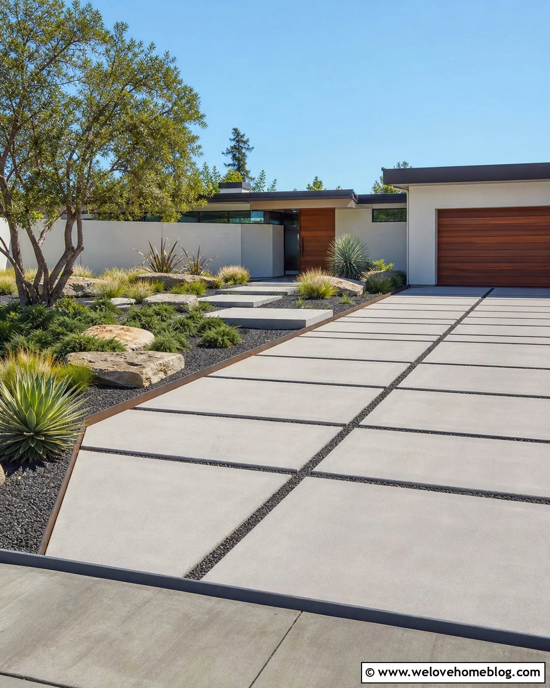 Midcentury Modern Front Driveway - 45 Front Driveway Ideas