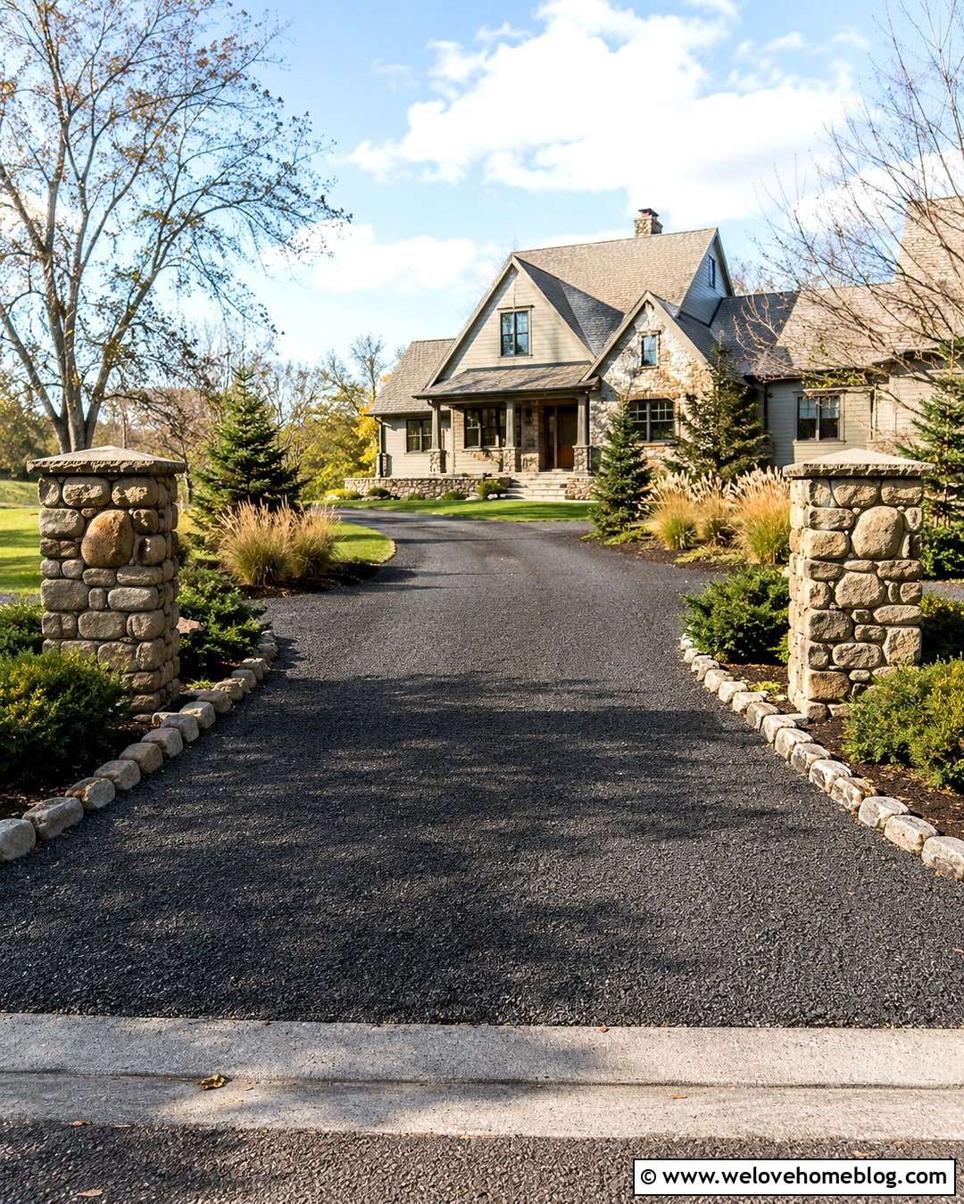 Millings Driveway With Stone Entrance Pillars - 20 Millings Driveway Ideas
