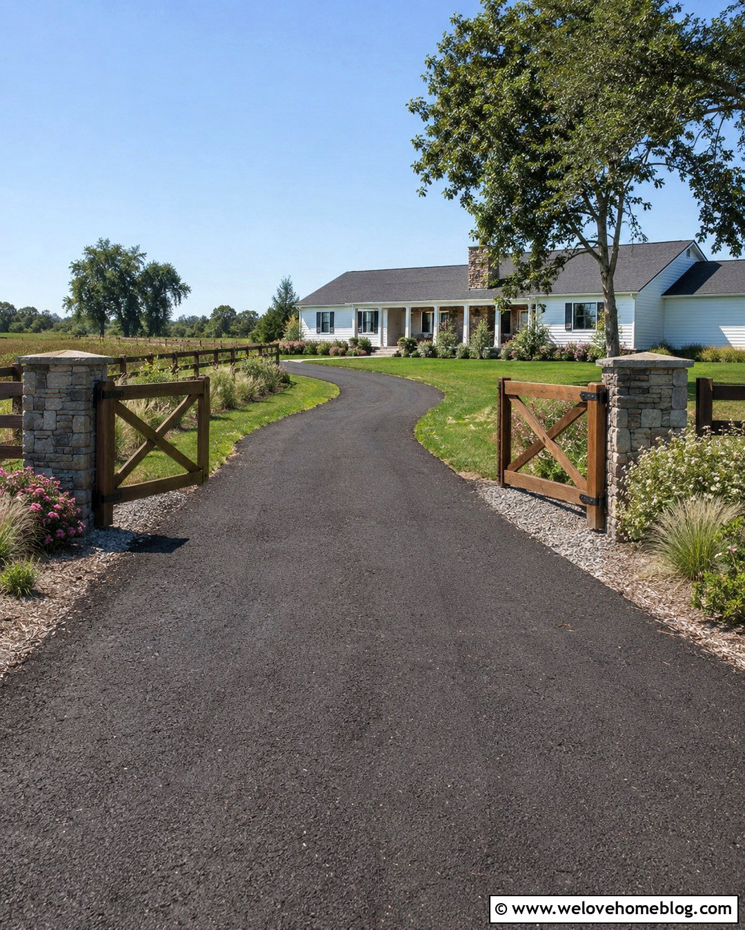 Millings Driveway With Wood Gate - 20 Millings Driveway Ideas