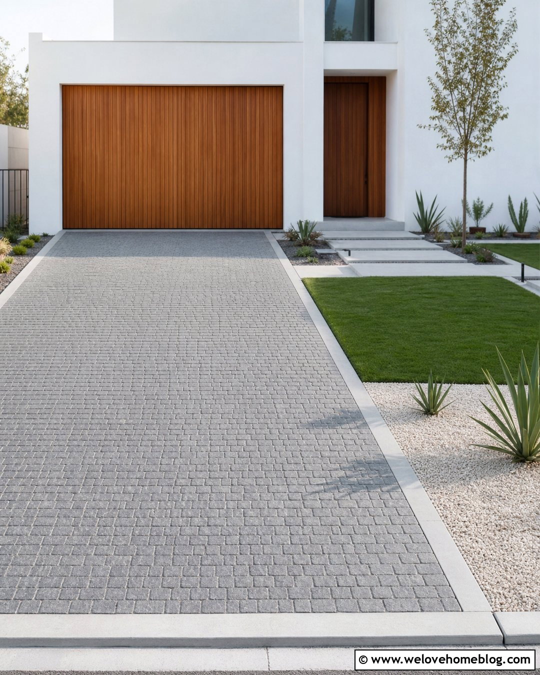Minimalist Cobblestone Driveway - 20 Modern Cobblestone Driveway Ideas