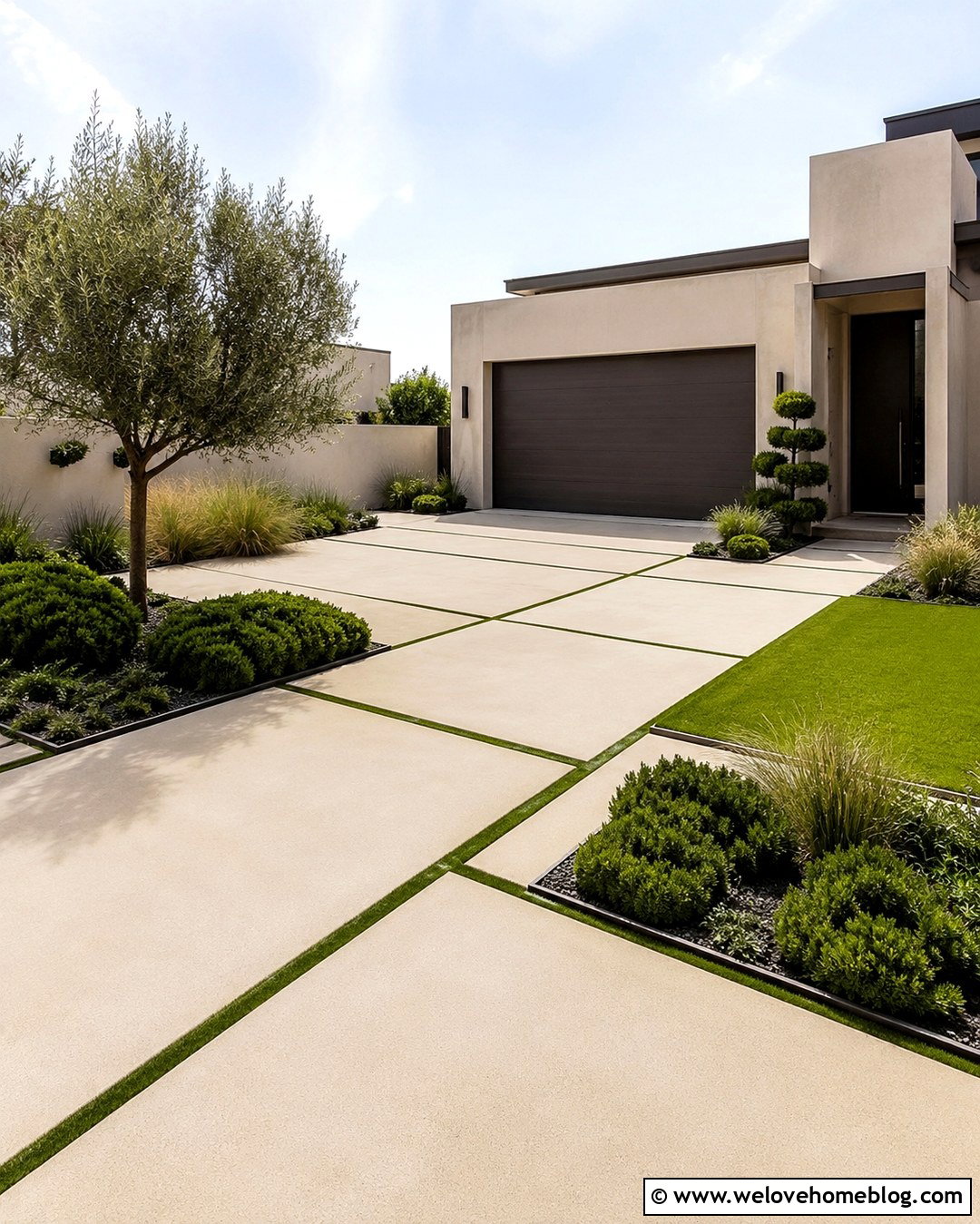 Minimalist Concrete And Turf Courtyard Driveway - 20 Concrete And Turf Driveway Ideas