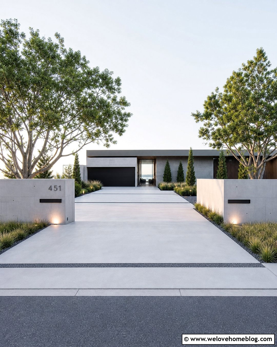 Minimalist Driveway Entrance With Floating Walls - 25 Luxury Driveway Entrance Ideas
