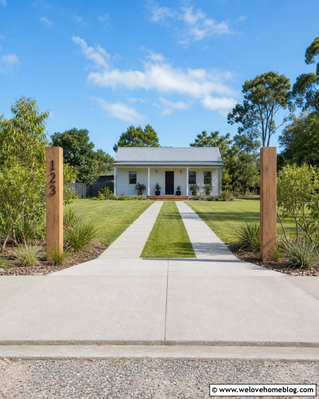 Minimalist Driveway Entrance With Grass Strips - 20 Minimalist Driveway Entrance Ideas