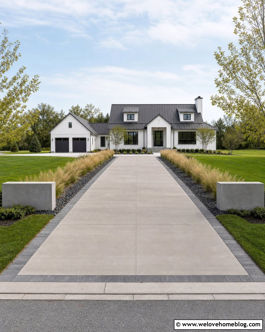 Minimalist Driveway Entrance With Ornamental Grasses - 20 Minimalist Driveway Entrance Ideas