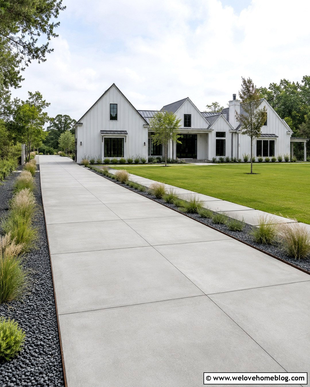 Minimalist Driveway With Ornamental Grasses - 20 Minimalist Driveway Ideas