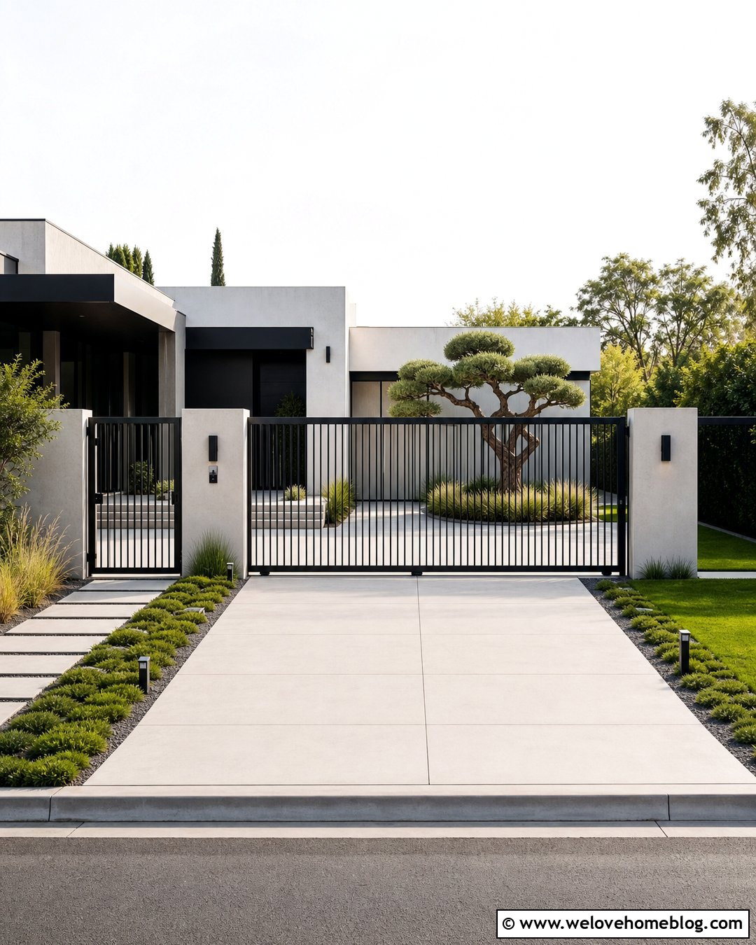 Minimalist Steel Driveway Gate With Concrete Driveway - 20 Entryway Gates Driveway Ideas