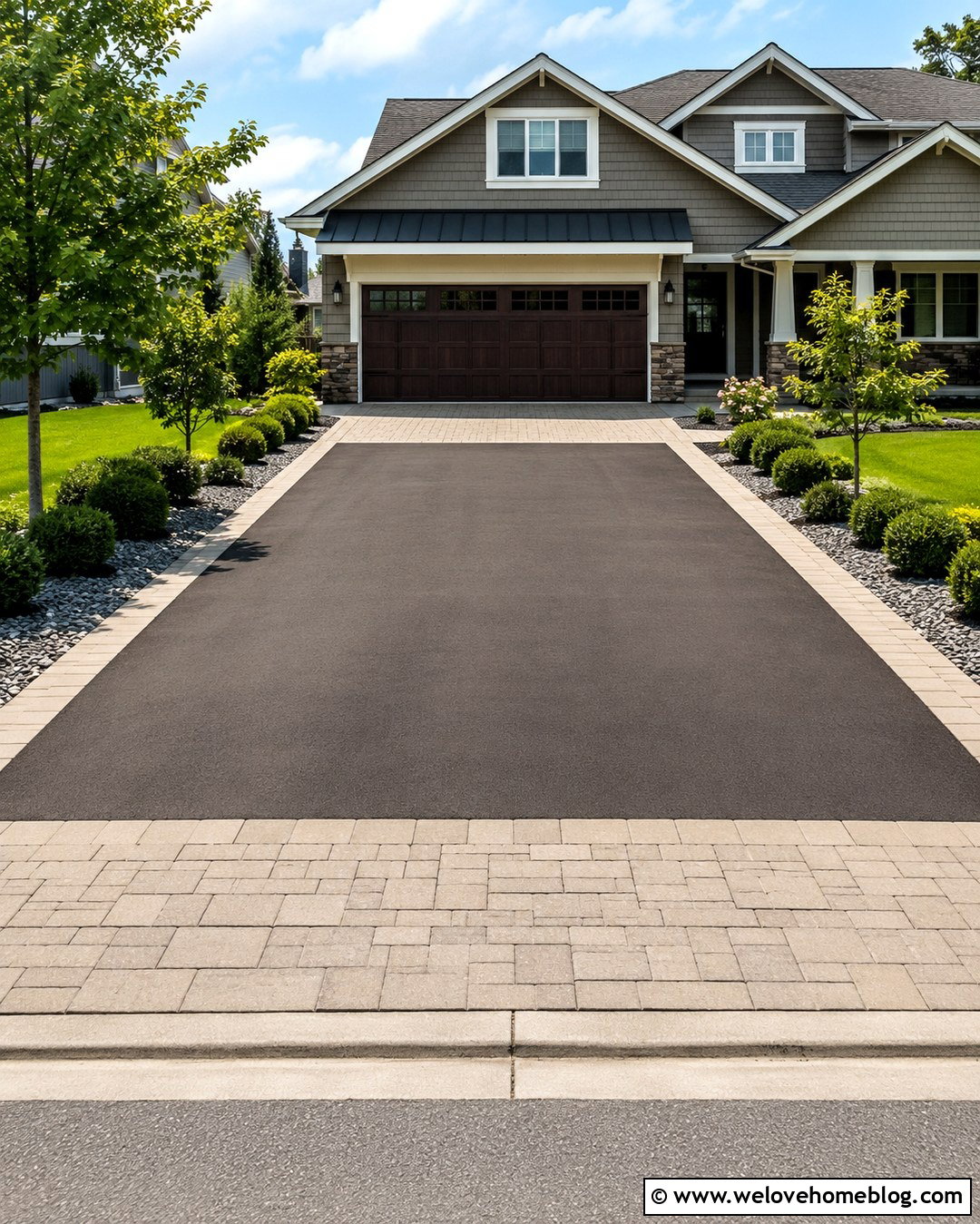 Mixed Asphalt And Paver Driveway With Wide Borders - 20 low maintenance driveway ideas