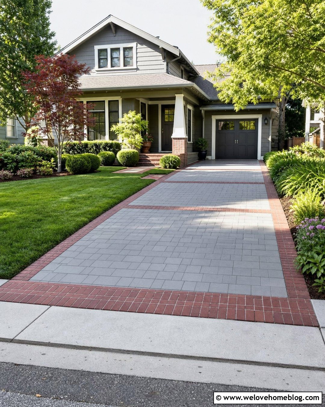 Mixed Brick And Concrete Paver Driveway