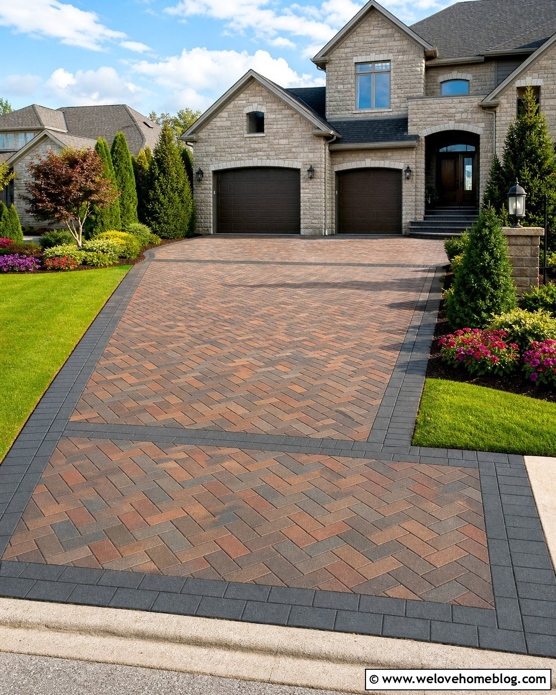Mixed Color Brick Driveway - 25 Driveway Brick Ideas