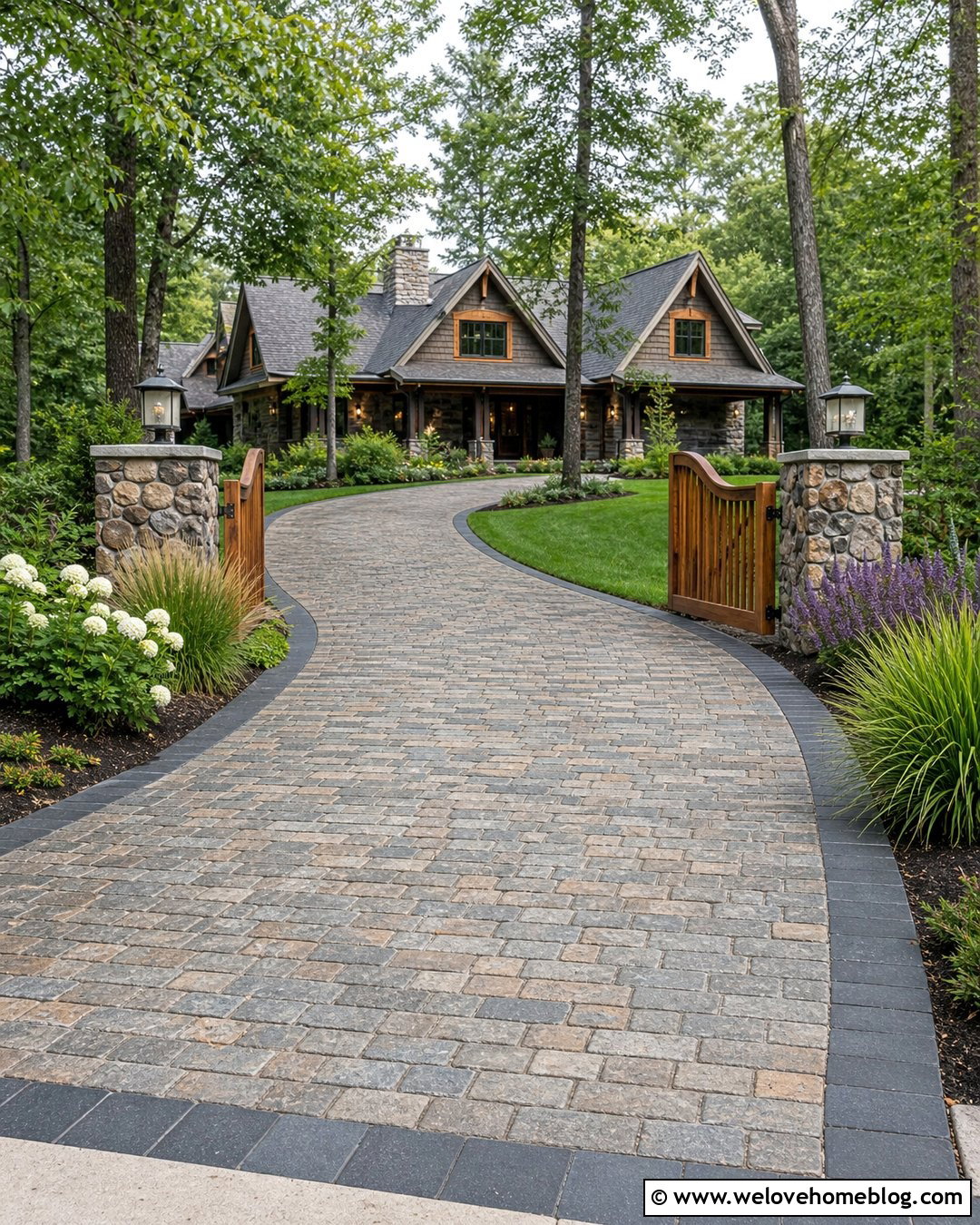 Mixed Color Cobblestone Driveway Entrance - 20 Cobblestone Driveway Entrance Ideas
