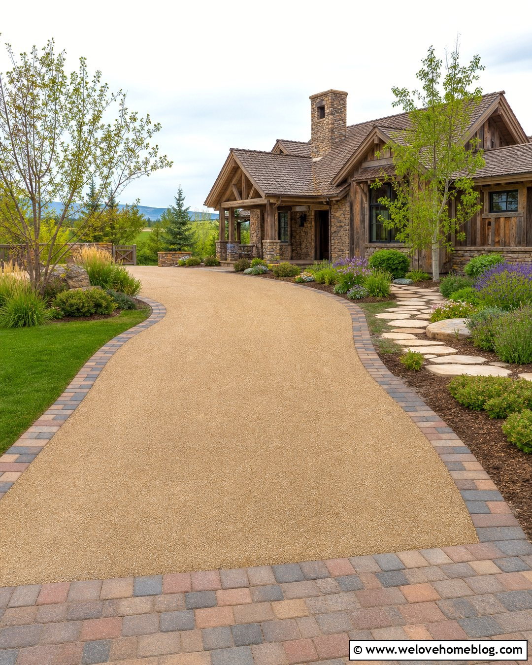 Mixed Color Paver Edging for a Rustic Driveway - 20 Driveway Paver Edging Ideas