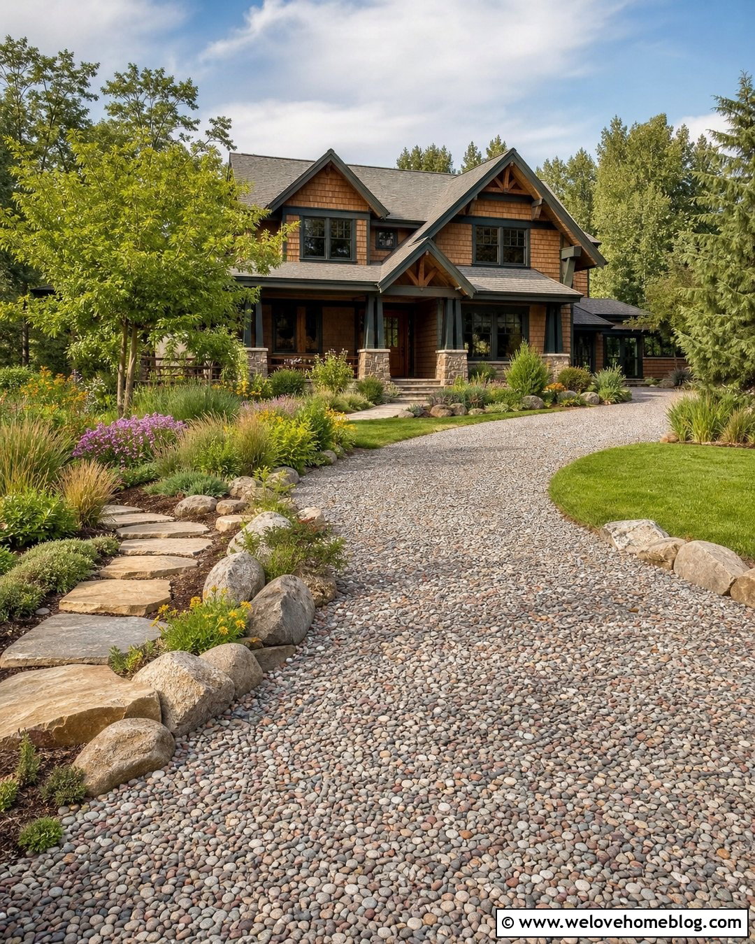 Mixed Creek Rock Driveway With Native Landscaping - 20 Creek Rock Driveway Ideas