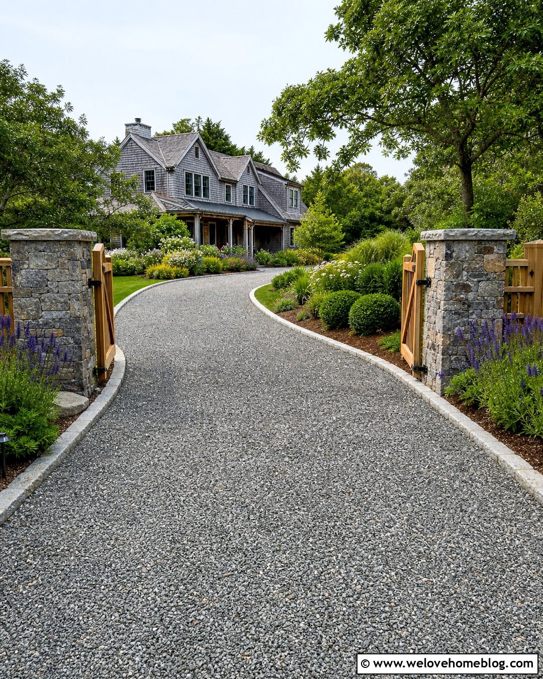 Mixed Grey Gravel Driveway With Coastal Planting - 25 Grey Gravel Driveway Ideas