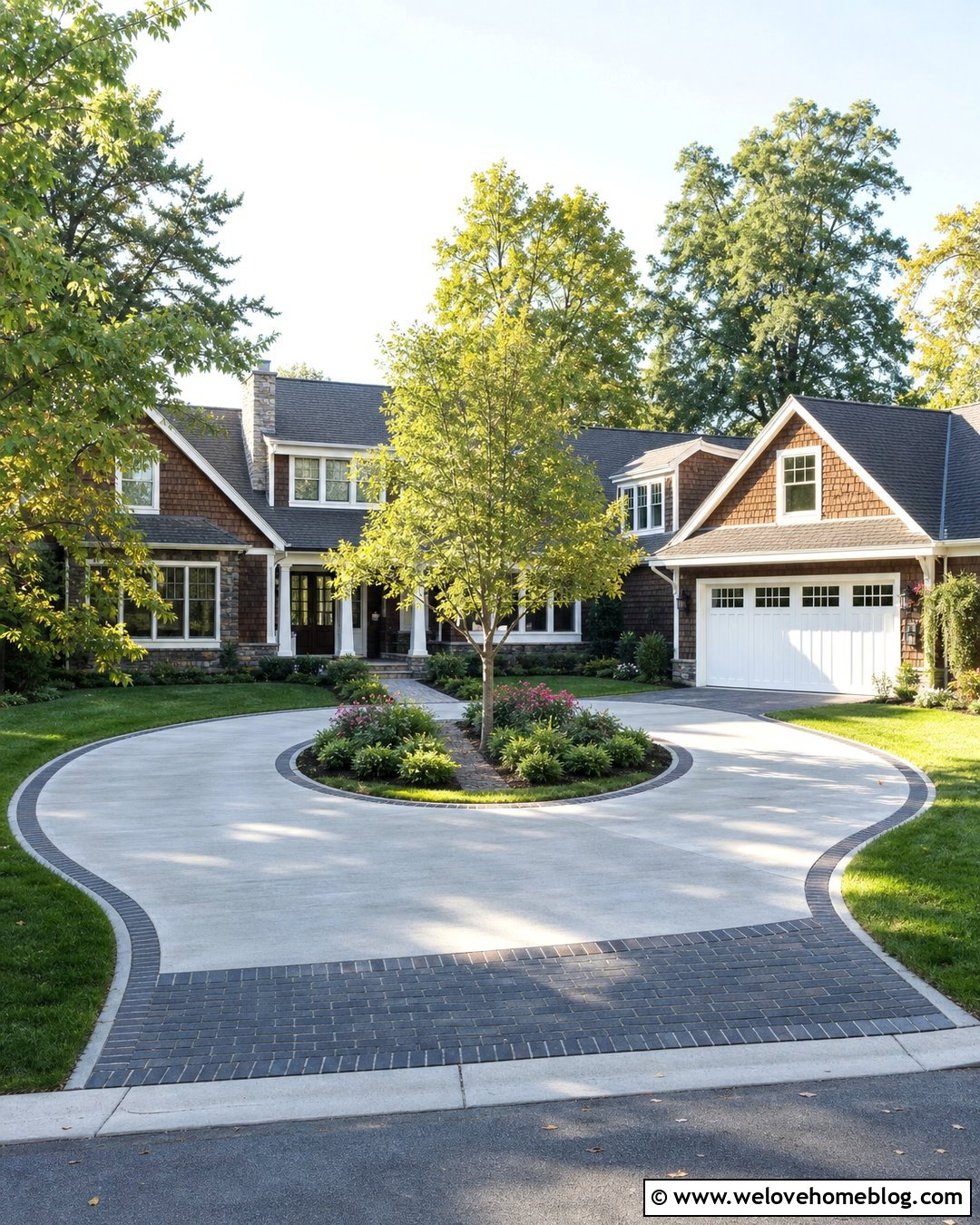 Mixed Material Circular Driveway With Decorative Aprons - 30 Circular Driveway Design Ideas