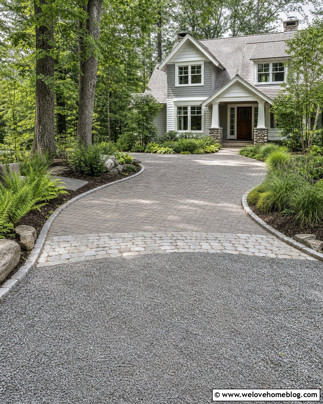 Mixed Material Driveway With A Paver Arrival Court - 20 driveway through the woods ideas